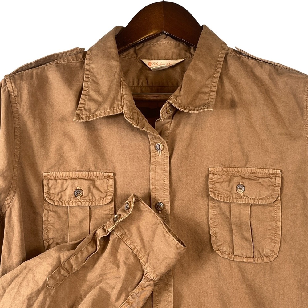 Polo Jeans Co Ralph Lauren Womens XL Safari Utility Shirt Roll Tab Caramel Brown